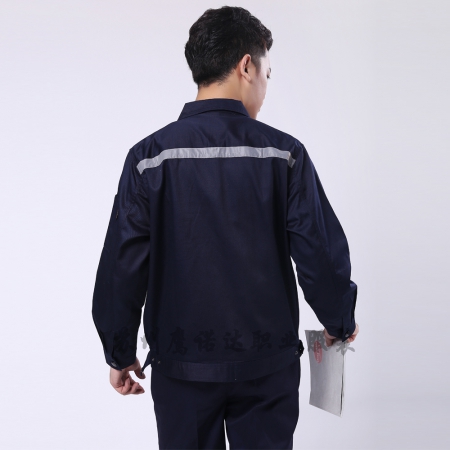 藏青拼米色涤棉线卡生产加工工作服AC090-SC