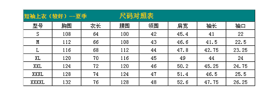 短袖工作服AE595-DX尺寸图